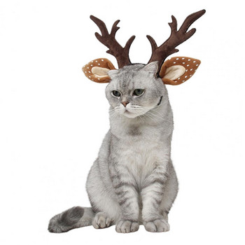 Χριστουγεννιάτικη στολή κεφαλής γάτας Κεφαλή κατοικίδιων ζώων Αξιολάτρευτη διακοσμητική βελούδινη κεφαλή κεφαλής γατάκι με μεγάλα κέρατα για το νέο έτος Cosplay