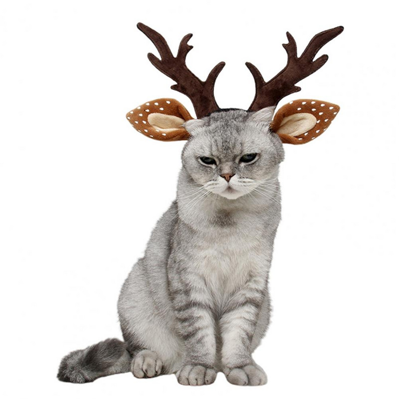 Božićni kostim s mačjom glavom Traka za kućnog ljubimca Preslatki ukrasni plišani pokrivač za glavu s velikim rogovima za mače za Cosplay Nova godina