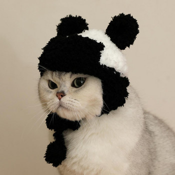 Διακοσμητικό κάλυμμα κεφαλής σε σχήμα Panda με λεπτή ραφή, βελούδινες γάτες κατοικίδιων ζώων, καπάκι κεφαλής Cosplay για γατάκι