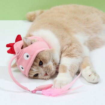 Cat Teaser Hat Interactive Stress Relieve Training Cat Teaser Λούτρινο καπέλο με φτερό για γάτες