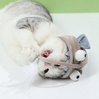 Cat Teaser Hat Интерактивна облекчаваща стреса тренировка Cat Teaser Плюшена шапка с пера за котки
