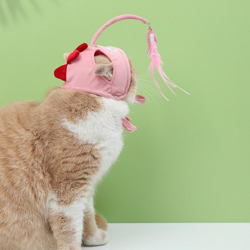 Kaķu ķircinātāja cepure Interaktīva stresa mazināšanas apmācība kaķu ķircinātāja plīša cepure ar spalvu kaķiem