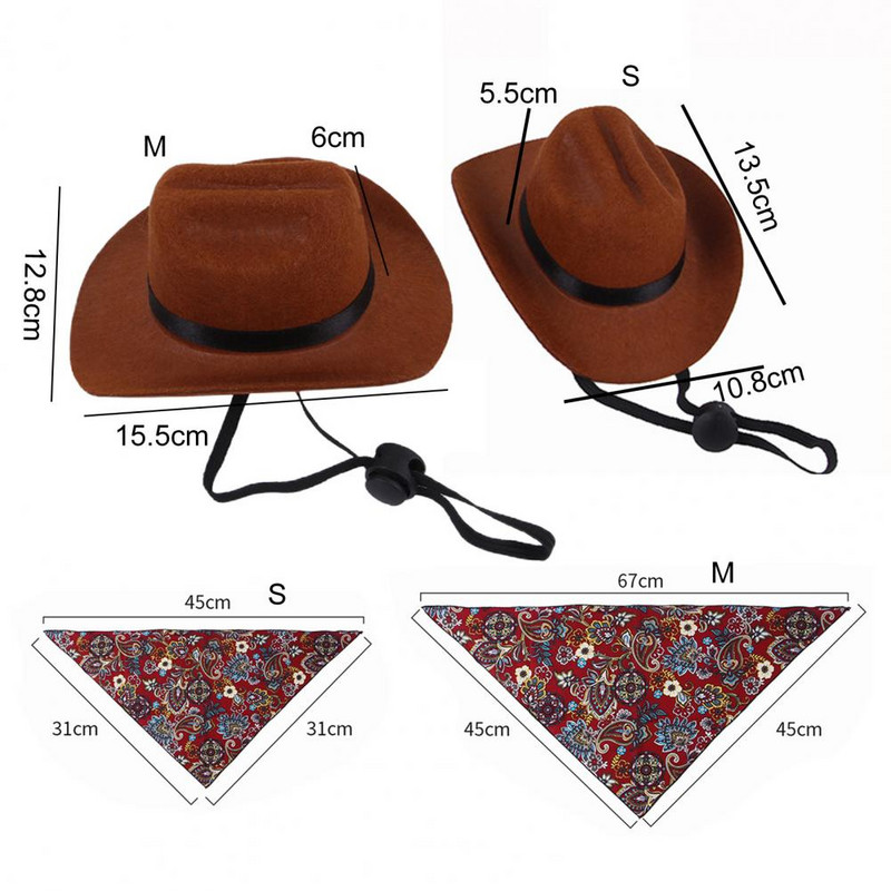 1 set šešira za kućne ljubimce Prekrasan retro šešir Šal Dodaci za kućne ljubimce Lagano štene Kaubojski šešir Cosplay šešir za kućne ljubimce Odijelo za svakodnevni život