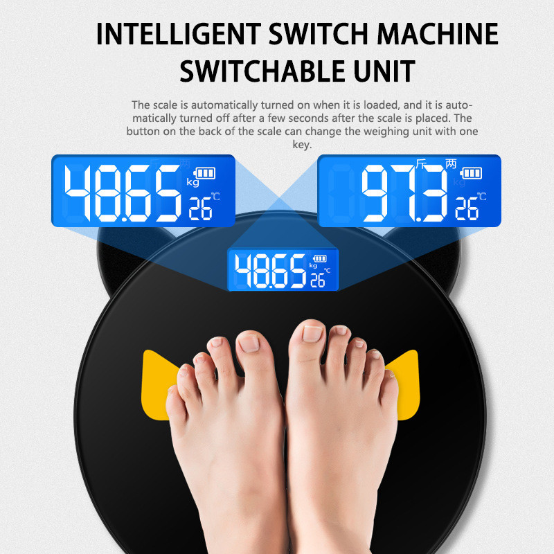 Armas kassi kõrvakaal Kaal Kodu Kõrge täpsusega elektrooniline kaal Isiksuse inimkeha ümmargune kaal Loomingulised mustad kaalud