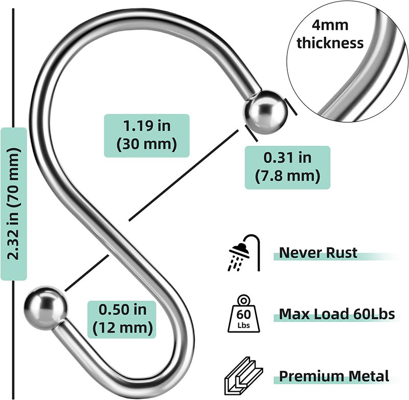 15 KOM Srebrne kuke za zavjese za tuš Metalni prstenovi za zavjese za tuš Kuke za tuš za zavjese unutar tuša Kuhinja Kupaonica SH