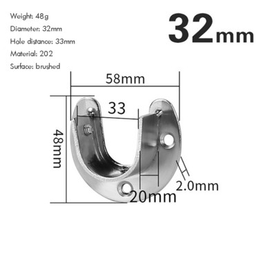 1PC Završna šipka za ormare od nehrđajućeg čelika za teške uvjete rada, nosači za stupove ormara, utičnice, držač prirubničke šipke s vijcima, promjer 25 mm/32 mm
