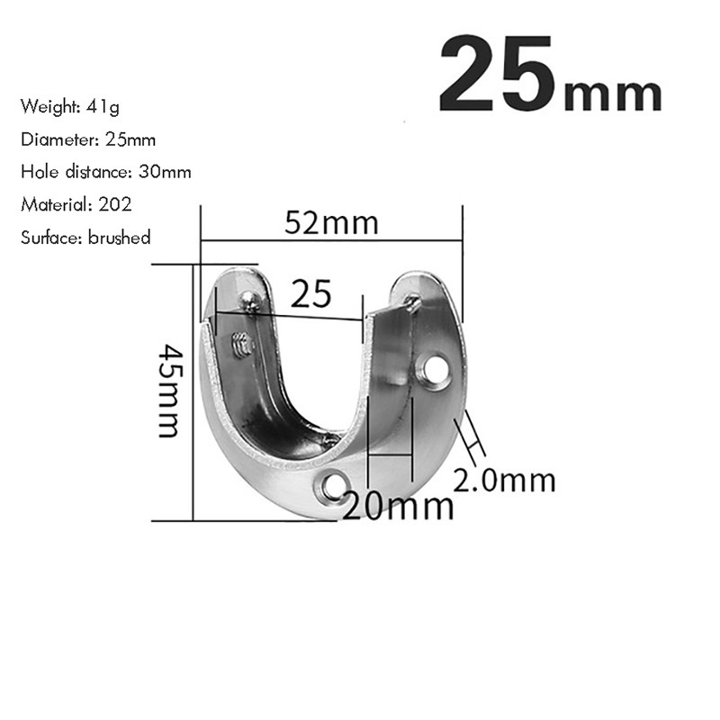 1PC Završna šipka za ormare od nehrđajućeg čelika za teške uvjete rada, nosači za stupove ormara, utičnice, držač prirubničke šipke s vijcima, promjer 25 mm/32 mm