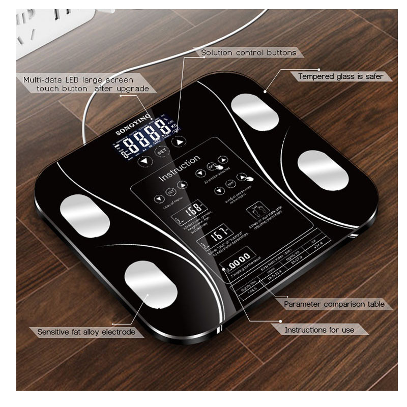 USB punjenje Zdravstvena vaga Pametna tjelesna vaga Indeks elektroničke pametne vage Aplikacija za pametni telefon Bluetooth-kompatibilna vaga za masnoću
