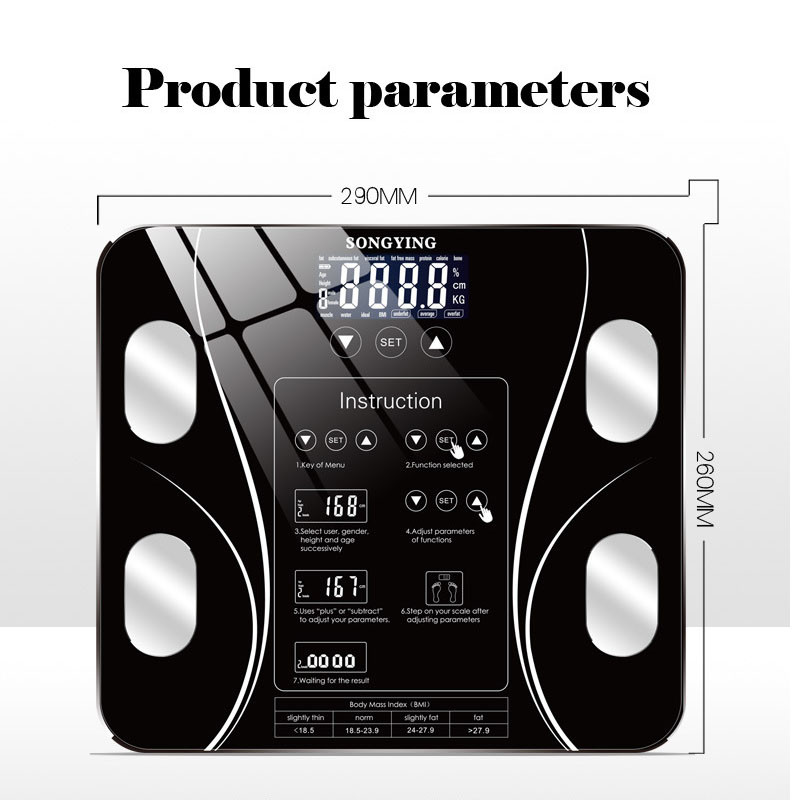 USB punjenje Zdravstvena vaga Pametna tjelesna vaga Indeks elektroničke pametne vage Aplikacija za pametni telefon Bluetooth-kompatibilna vaga za masnoću