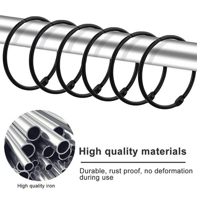 24 iepakojumi dušas aizkaru stieņu āķi apaļi metāla dušas aizkaru gredzenu āķi rūsas necaurlaidīgi dekoratīvi vannas istabas dušas stieņi melni