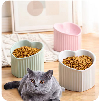 Κινεζικό κεραμικό μπολ για κατοικίδια Kitty Plate Puppy Dish Dog Bowl Cute Love 3D Heighten Feeder Μπολ για τροφοδοσία γάτας Μπολ με πόσιμο νερό