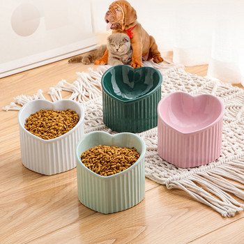 Κινεζικό κεραμικό μπολ για κατοικίδια Kitty Plate Puppy Dish Dog Bowl Cute Love 3D Heighten Feeder Μπολ για τροφοδοσία γάτας Μπολ με πόσιμο νερό