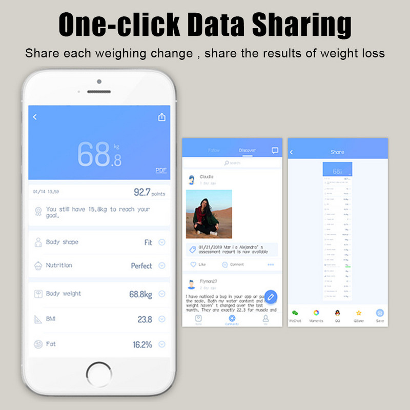 Bluetooth aplikacija Pametna elektronska vaga Vaga BMI Analizator sastava tijela Digitalne kupaonske vage Vaga tjelesne masnoće