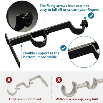 Скоба за корнизи, двойни държачи за корнизи Хардуерни скоби за корнизи за завеси Куки за закачалки за корнизи 3 пакета