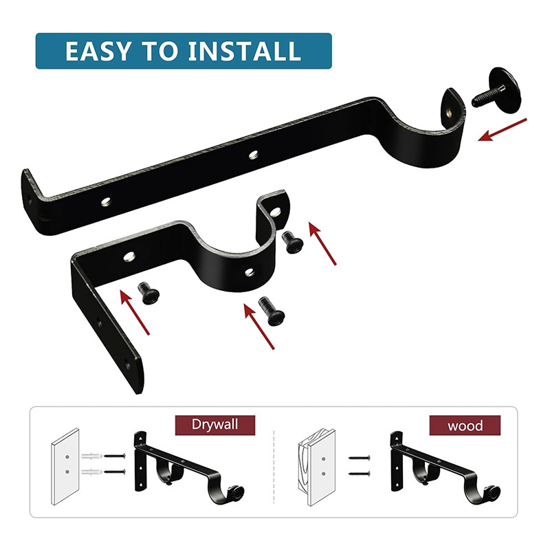 Aizkaru stieņa kronšteins, dubultā aizkaru stieņa turētāji Aizkaru stieņa aparatūras kronšteini Aizkaru stieņu pakaramie āķi 3 pack