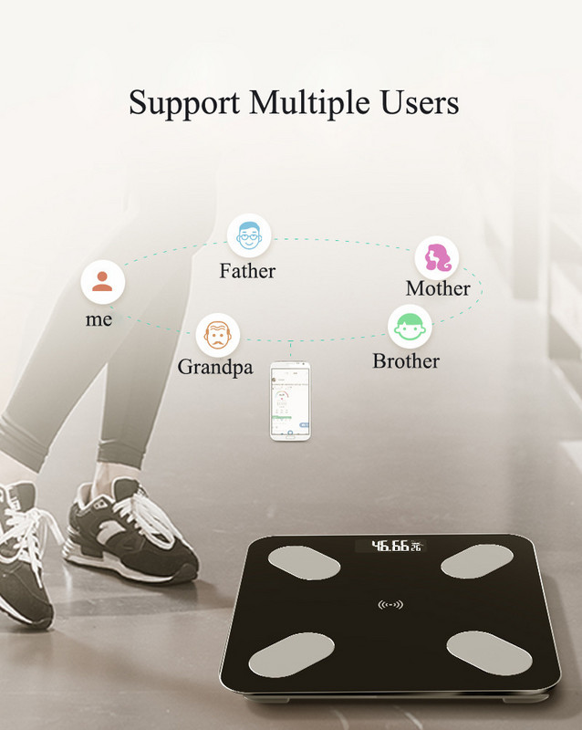 Pametne vage LED digitalna kupaonska vaga za tjelesnu masnoću Bežična BMI vaga za težinu Analizator sastava tijela Bluetooth kompatibilan