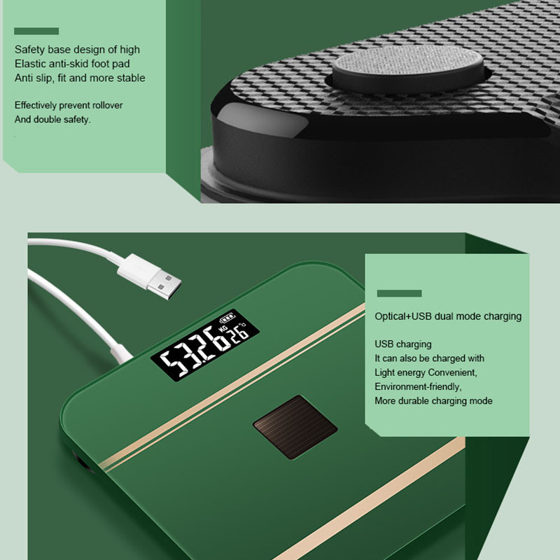 Digitaalne kaal kehakaal USB+optiline laadimine Bluetooth Smart Wireless BMI rasvaanalüsaator Vannituba tüdrukute ühiselamu kaasaskantav UUS