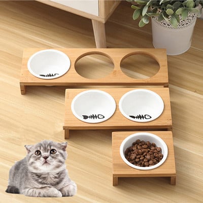 Fashion Cat Dog Feeders Μπολ Επιτραπέζια σκεύη μπαμπού Κεραμικό μπολ με νερό για τροφές για κατοικίδια Υψηλής ποιότητας αντιολισθητικά προμήθειες για κατοικίδια Μπολ για σκύλους γάτα