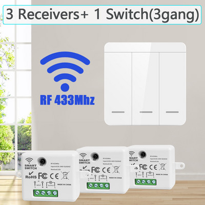 1/2/3 Gang juhtmevaba seinalüliti RF 433Mhz katkestusvalgustuse lüliti kaugjuhtimispult 86 10A 110V 220V vastuvõtja lambi LED ventilaatori jaoks