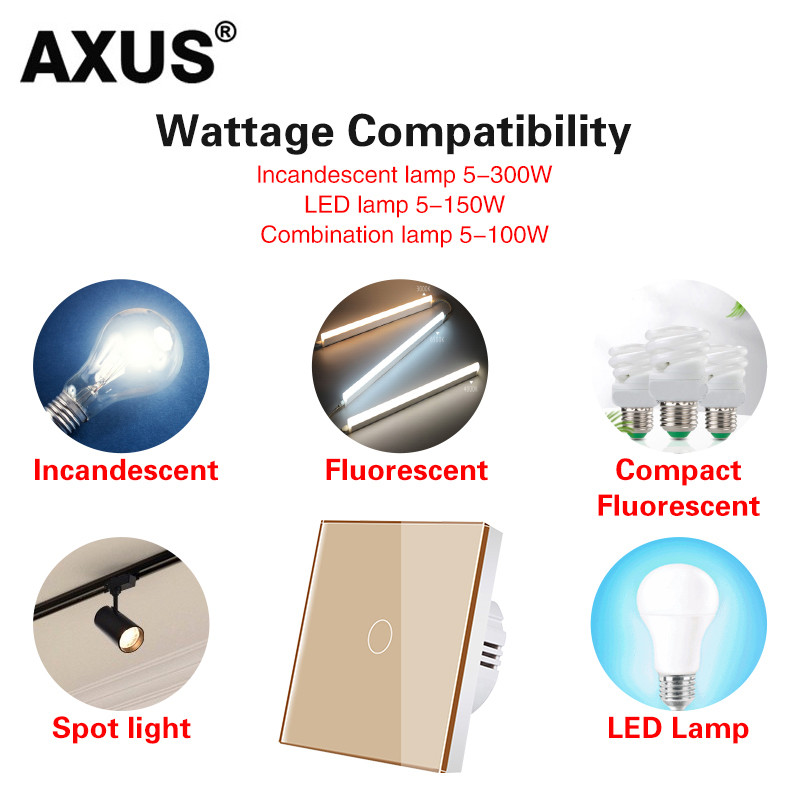 AXUS EU puutelüliti AC100-240V Led taustvalgus paneel karastatud kristallklaasist sein Valgussensoorsed lülitid 1/2/3 Gang Interruttore