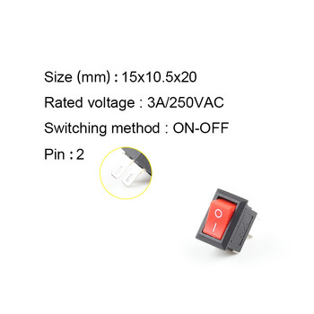 10 бр./лот KCD11 2-щифтов 10x15 мм мини бутонен превключвател SPST 3A 250V AC щракащ се вкл./изкл. превключвател за лодка 1черно червено бяло сиво