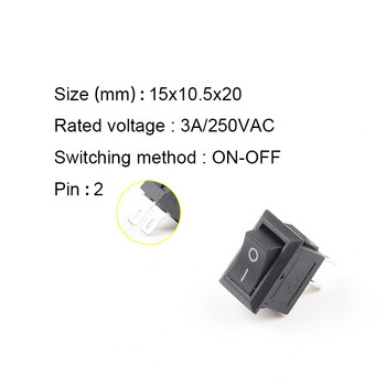 10 бр./лот KCD11 2-щифтов 10x15 мм мини бутонен превключвател SPST 3A 250V AC щракащ се вкл./изкл. превключвател за лодка 1черно червено бяло сиво