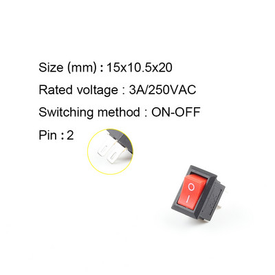 10 tk/partii KCD11 2 kontaktiga 10x15 mm mini-nupplüliti SPST 3A 250 V vahelduvvoolu sisse-/väljalülitatav paadi klahvlüliti 1 must punane valge hall