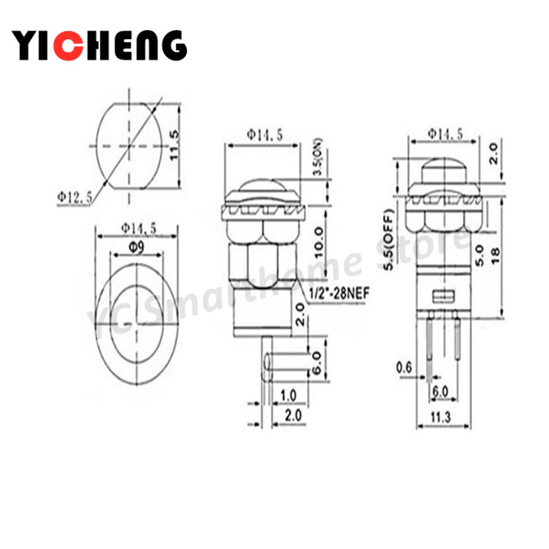 6 tk Iselukustuvad / hetkelised nupplülitid DS228 DS428 12mm OFF-ON Nupplüliti 3A /125VAC 1,5A/250VAC DS-228 DS-428