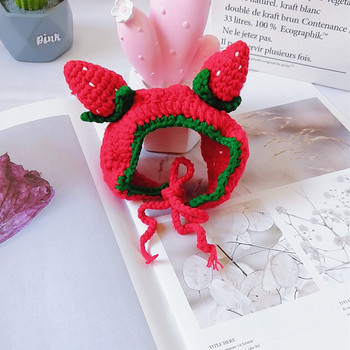 Αστεία πλεκτά κοστούμια γάτας καπέλο μαλλί Χαριτωμένο σκουφάκι για κατοικίδια ροζ φράουλα γουρουνάκι βάτραχος κουκούλα σκύλου Αξεσουάρ για κουρέλι μπουλντόγκ Chihuahua