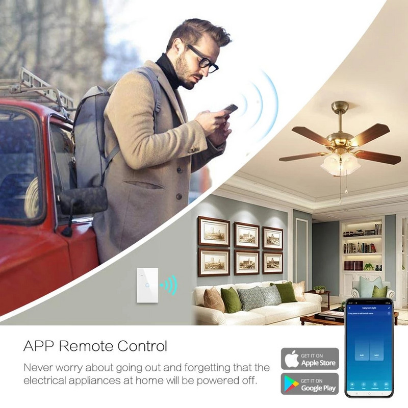 Tuya Smart Life Light Switch WiFi puutetundliku anduri Smart Switch rakenduse kaugjuhtimispult puudub neutraalne juhe 110 V 220 V Alexa Google Home jaoks