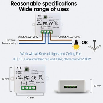 Ασύρματο Smart Switch Light 433Mhz RF 86 διακόπτης τοίχου με τηλεχειριστήριο Mini Relay Relay Receiver 220V Home Led Light Lamp Fan