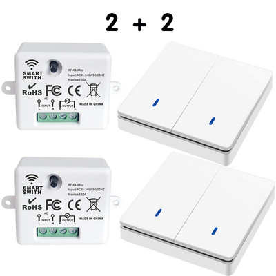 Juhtmeta nutikas lüliti valgus 433Mhz RF 86 seinapaneeli lüliti kaugjuhtimispuldiga minirelee vastuvõtjaga 220 V kodu LED-valguslampide ventilaator