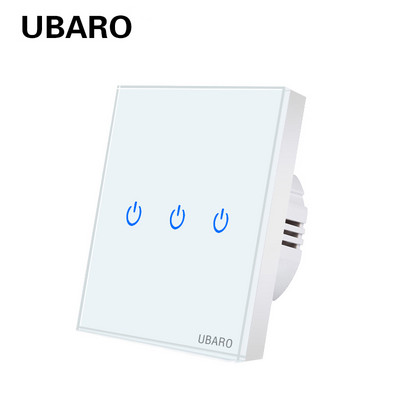 UBARO Eu AC100-240V karastatud mustvalge kristallklaas puutetundlik lülituspaneel seinavalguse anduri nupp 1/2/3 Gang 10A katkestus