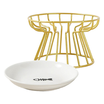 Keramikas lolojumdzīvnieku bļoda kaķu barības barošana divos traukos no nerūsējošā tērauda, pacelts statīvs kaķēns suns ūdens barotājs Izturīgi mājdzīvnieku piederumi