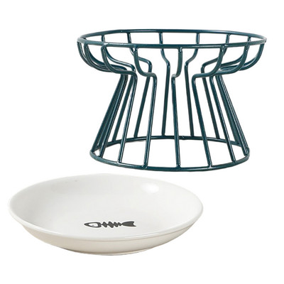 Keramikas lolojumdzīvnieku bļoda kaķu barības barošana divos traukos no nerūsējošā tērauda, pacelts statīvs kaķēns suns ūdens barotājs Izturīgi mājdzīvnieku piederumi