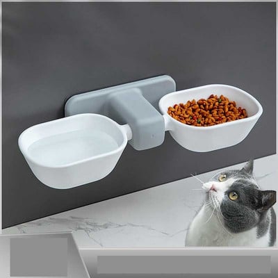 Stick On The Wall Plastic Cat Containe Dish 2-in-1 Dog Feeder Dog Water Bowl Neck Protector