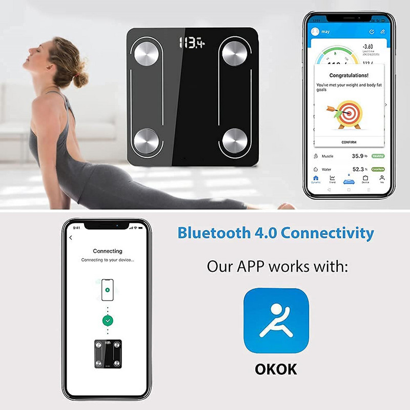 Digitaalne kaalukaal keharasva jaoks Vannitoa Bluetooth Smart Kaalud Juhtmeta BMI Elektrooniline Kaal USB Laetav