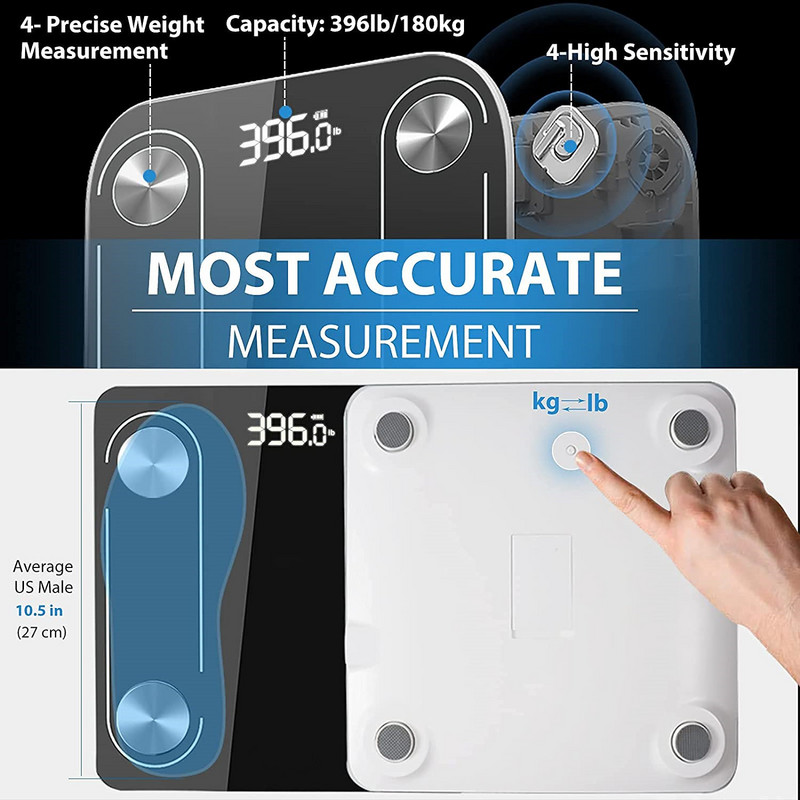Digitaalne kaalukaal keharasva jaoks Vannitoa Bluetooth Smart Kaalud Juhtmeta BMI Elektrooniline Kaal USB Laetav