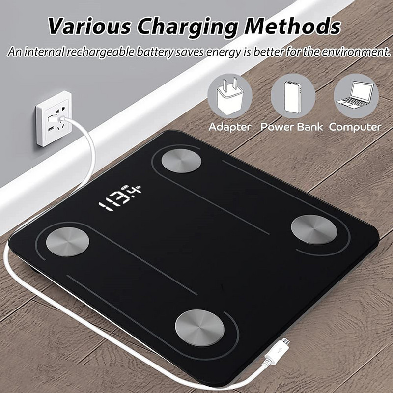 Digitaalne kaalukaal keharasva jaoks Vannitoa Bluetooth Smart Kaalud Juhtmeta BMI Elektrooniline Kaal USB Laetav