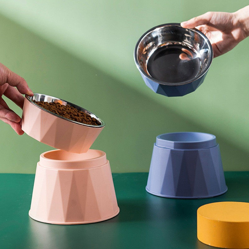 Zdjela za mačke od nehrđajućeg čelika Visoka posuda za pse Štitnik za vrat Voda Anti-prevrtanje Zdjela za dvostruku namjenu Hranilice za pse Novi dolazak