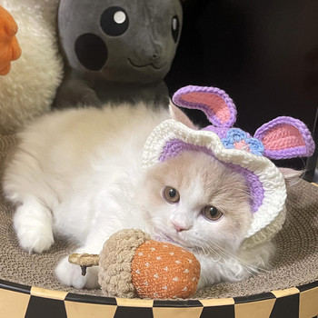 Χειροποίητο καπέλο κατοικίδιου με αυτιά κουνελιού για γάτα Cosplay γατάκι ρούχα αξεσουάρ για γάτες Βρετανικά κοντό καλύμματα κεφαλής Kitty Καπέλο γάτας