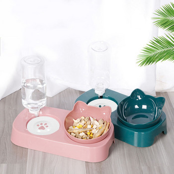 Pet Dog Cat Feeder Bowl 2 в 1 Автоматичен фонтан за пиене Вертикален Puppy Cat Food Bowl Bowl Dog Double Bowls Бутилка за пиене