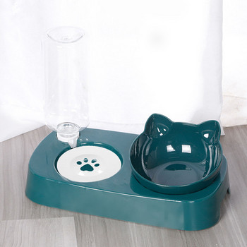 Pet Dog Cat Feeder Bowl 2 в 1 Автоматичен фонтан за пиене Вертикален Puppy Cat Food Bowl Bowl Dog Double Bowls Бутилка за пиене