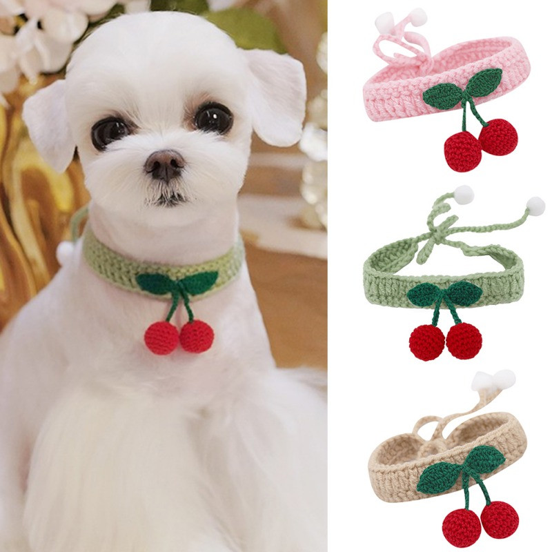 Slatke ogrlice za kućne ljubimce Trešnja Pletena ogrlica za malog velikog psa Mačku Ručno izrađeni plišani lutka Ogrlica Nakit Dodaci za kućne ljubimce