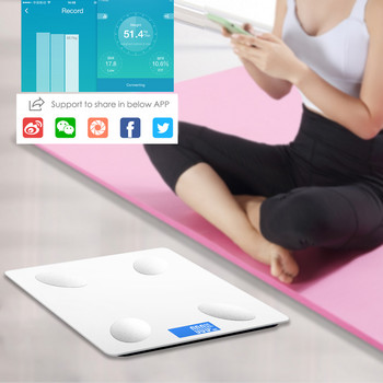 Έξυπνη ζυγαριά βάρους μπάνιου Health Health BMI Αναλυτής σωματικού λίπους Δοκιμή υγρασίας κινητού τηλεφώνου υψηλής ακρίβειας Ψηφιακή οθόνη LED Bluetooth