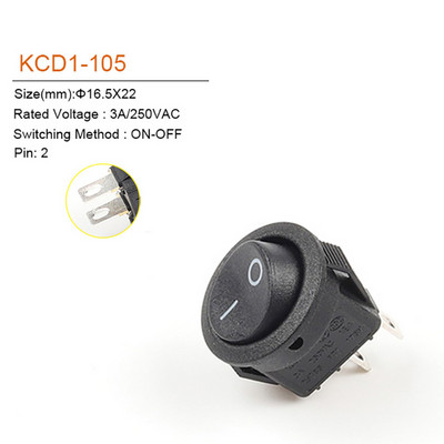 5/10 gab Diametrs 16,5 mm 3A/250VAC apaļais laivas svirslēdzis KCD1-105 ieslēgšanas-izslēgšanas slēdzis SPST melns 2 kontaktu barošanas slēdzis spiedpogas slēdzis