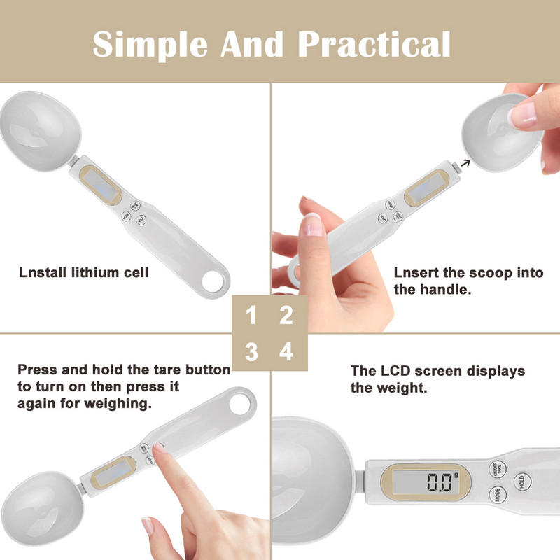 Didelis šaukštas elektroninės virtuvės svarstyklės 500 g 0,1 g skaitmeninis matavimo šaukštas virtuvės maisto miltų šaukštas pieno kavos svarstyklės