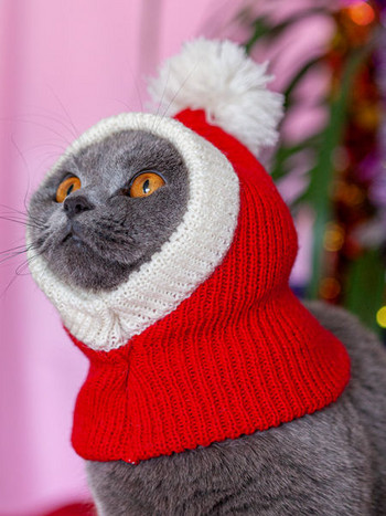 Πρωτοχρονιάτικο φόρεμα Pet Dog Ζεστό Καπέλο Κόκκινο Χριστουγεννιάτικο Καπέλο Κεφαλή γάτας Πλεκτό καπέλο στο χέρι