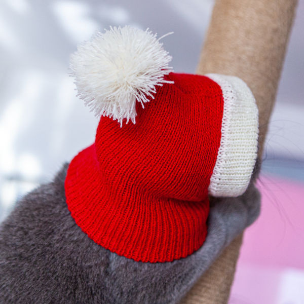 Jaungada apģērbs Mājdzīvnieku suns Silta Cepure Sarkana Ziemassvētku cepure Kaķa galvassega Ar rokām adīta cepure