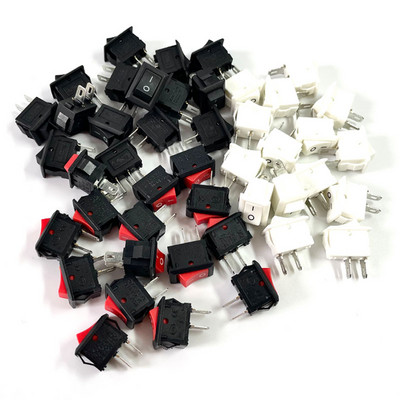 15 τμχ Mini Rocker Switch SPST Μαύρο και κόκκινο Snap in Switches Button AC 250V 3A / 125V 6A 2 Pin I/O 10*15mm On-off Switch Rocker